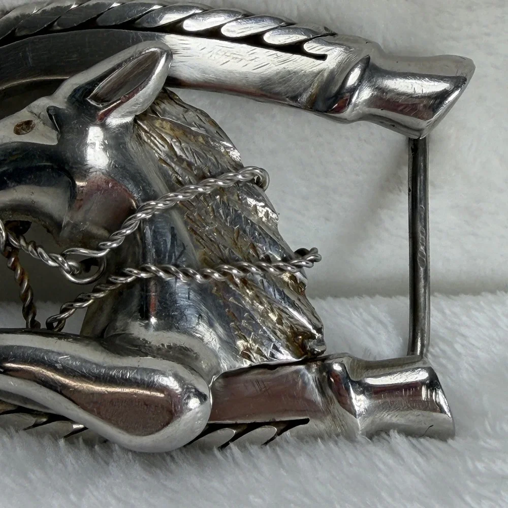 VTG Artisan 3D Horse‎ Horseshoe Belt Buckle Silver Tone Western Equestrian
